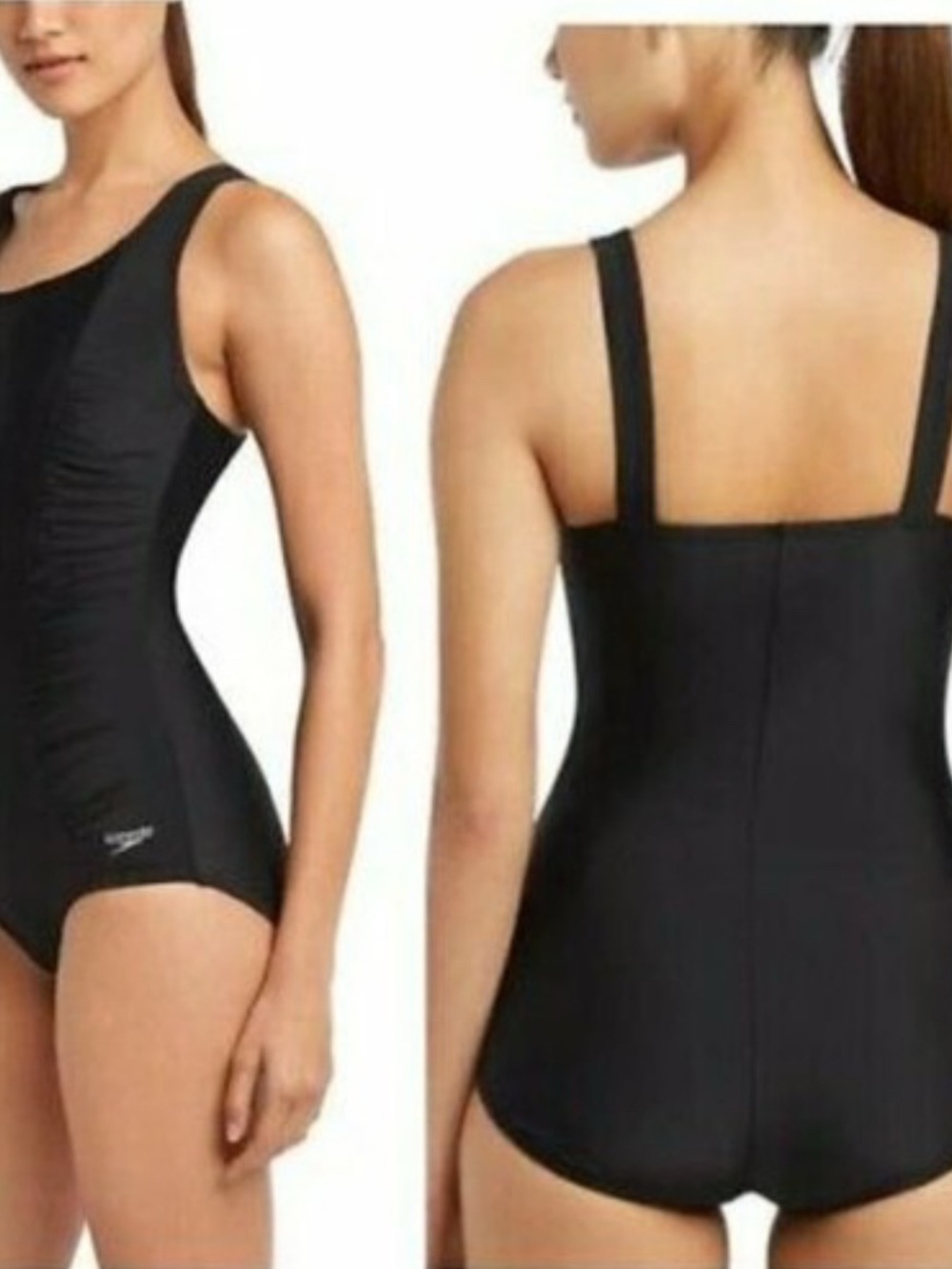 Speedo women's one-piece swimsuit Black shirred sides Size L